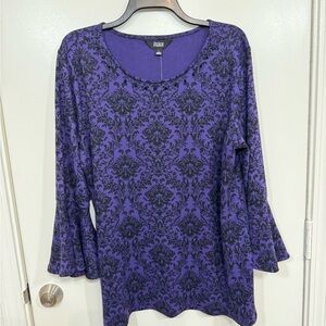 NWT Investments Elegant Purple and Black Patterned Blouse, L